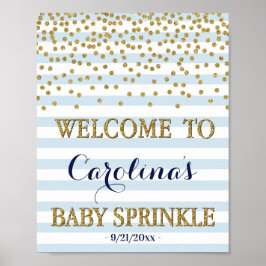 Light Blue Gold Boy Baby Sprinkle Begrüßungszeiche Poster