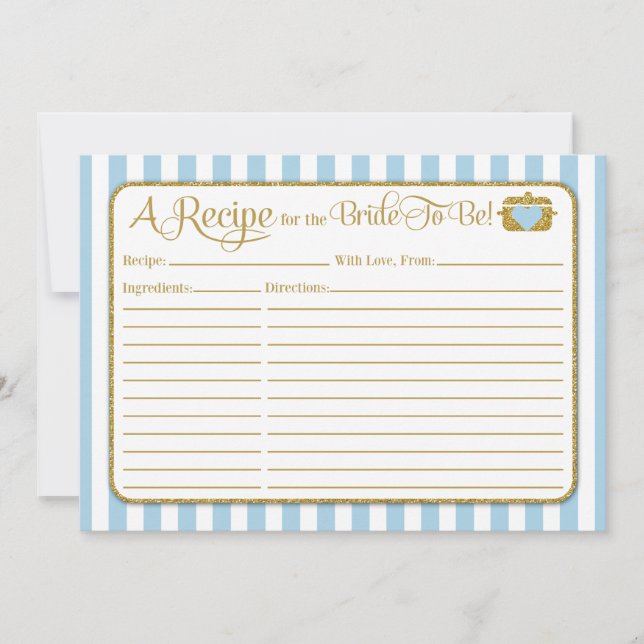 Light Blue Gold Brautparty Rezept Card (Vorderseite)