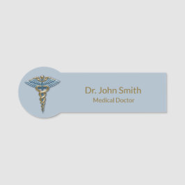 Light Blue Gold Caduceus Fine Beruflich Medical Namensschild
