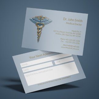 Light Blue Gold Caduceus Fine Professional Medical Terminkarte