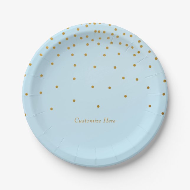 Light Blue & Gold Foil Confetti Dots Party Teller (Vorderseite)