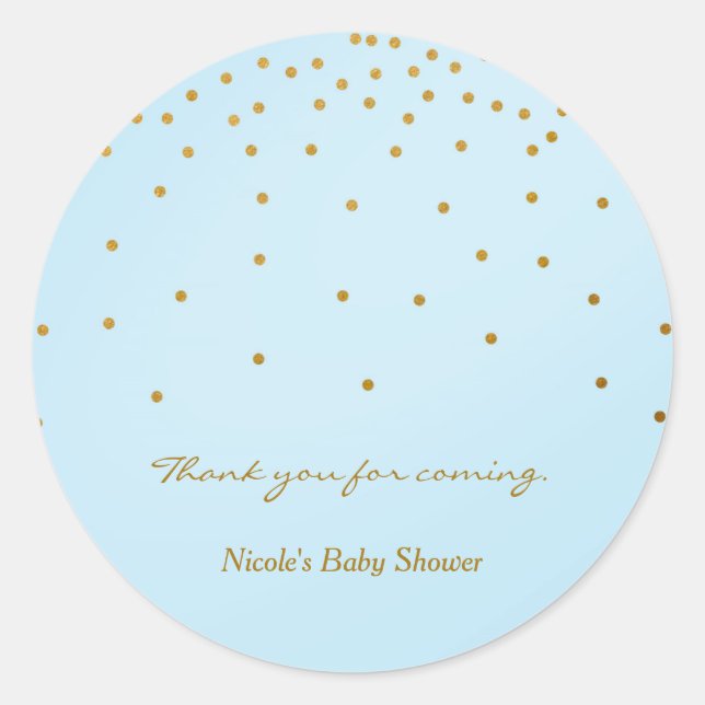 Light Blue & Gold Foil Dots Moderne Pflegeaufklebe Runder Aufkleber (Vorderseite)