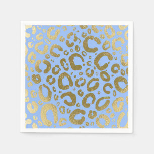 Light Blue & Gold Glam Leopard Print Party Serviette