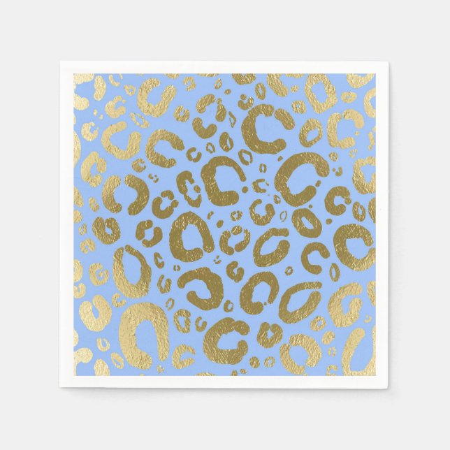 Light Blue & Gold Glam Leopard Print Party Serviette (Vorderseite)