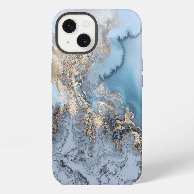 Light Blue & Gold Marble iPhone 6/6s Fall Hülle (Rückseite)