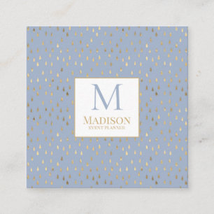 Light Blue Gold Raindrop Modernes Trendmonogramm Quadratische Visitenkarte