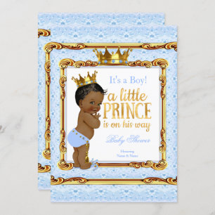 Light Blue Gold White Prince Baby Dusche Ethnic Einladung