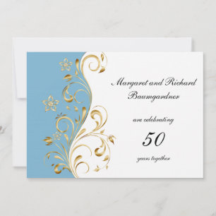 Light Blue Gold Wirbel 50. Hochzeitstag Einladung