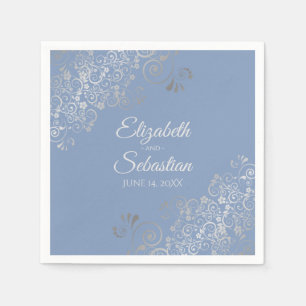Light Blue Gray & Silver Frills Elegante Wedding Serviette