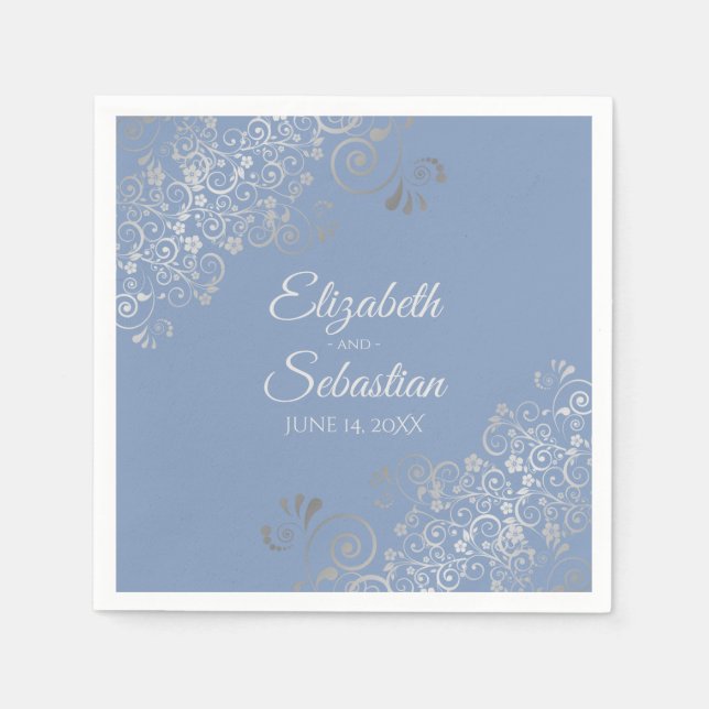 Light Blue Gray & Silver Frills Elegante Wedding Serviette (Vorderseite)