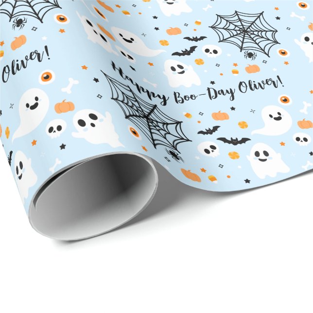 Light Blue Halloween Ghost Geschenkpapier (Rolleneckpunkt)
