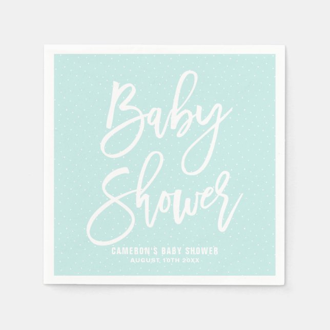 Light Blue Hand Letter Baby Shower Paper Napkins Serviette (Vorderseite)