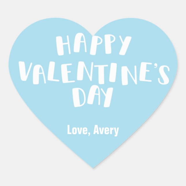 Light Blue Happy Valentine's Day Herz-Aufkleber (Vorderseite)
