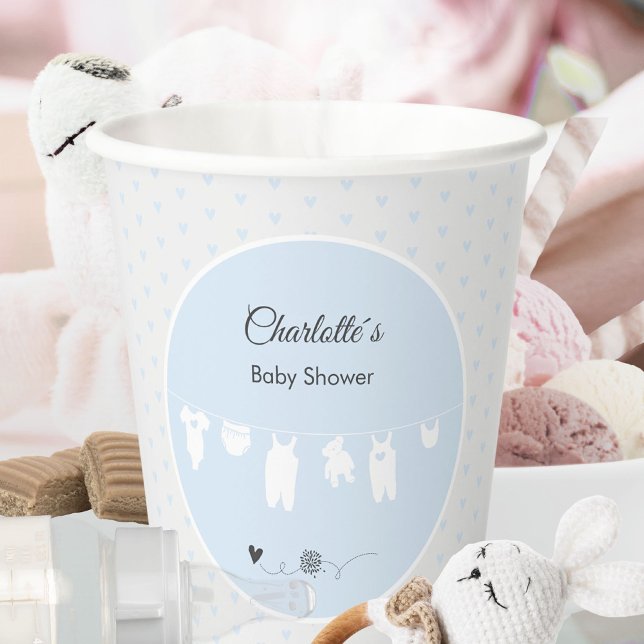 Light Blue Hearts Baby Boy Dusche Pappbecher (Sweet Light Blue Heart Pattern Baby Boy Shower Paper Cups ©Susanne Sachers - Sunny Mind 🌞)