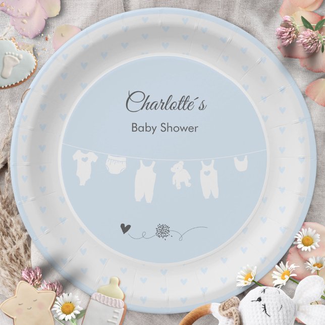 Light Blue Hearts Boho Baby Boy Dusche Pappteller (Light Blue Hearts Boho Baby Boy Shower Paper Plates ©Susanne Sachers - Sunny Mind 🌞)