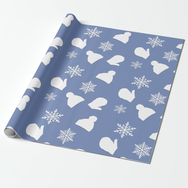 Light Blue Holiday Mittens und Weihnachtslieder Geschenkpapier (Ungerollt)