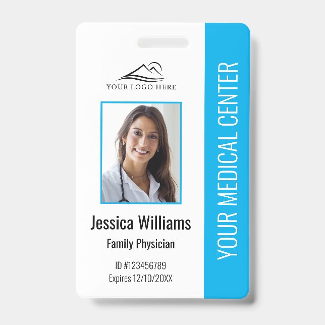 Light Blue Hospital Medical Employee Foto ID Ausweis (Vorderseite)
