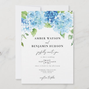 Light Blue Hydrangea Dusty Navy Floral Wedding Einladung