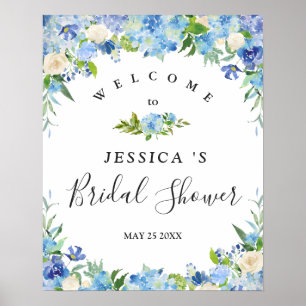 Light Blue Hydrangea Floral Brautparty Sign Poster