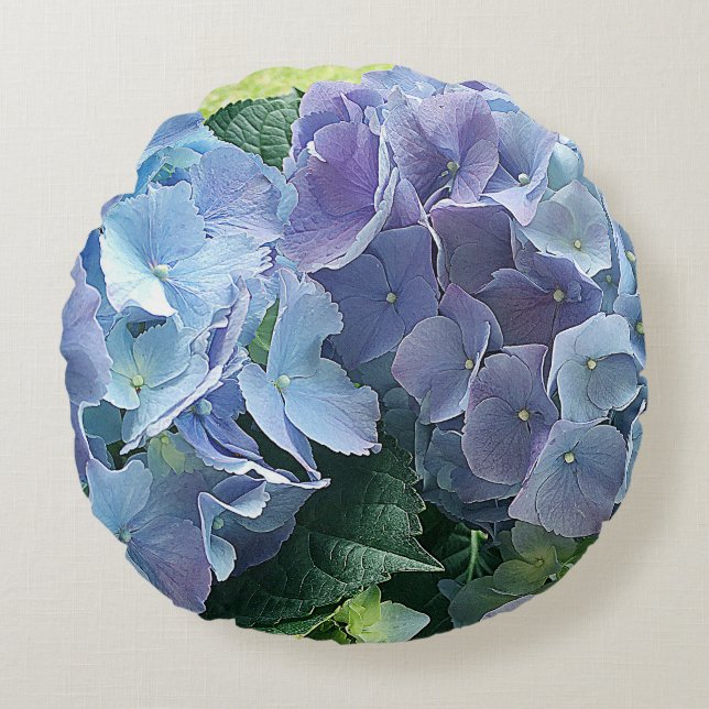 Light Blue Hydrangea Garden Blume Rundkissen Rundes Kissen (Vorderseite)