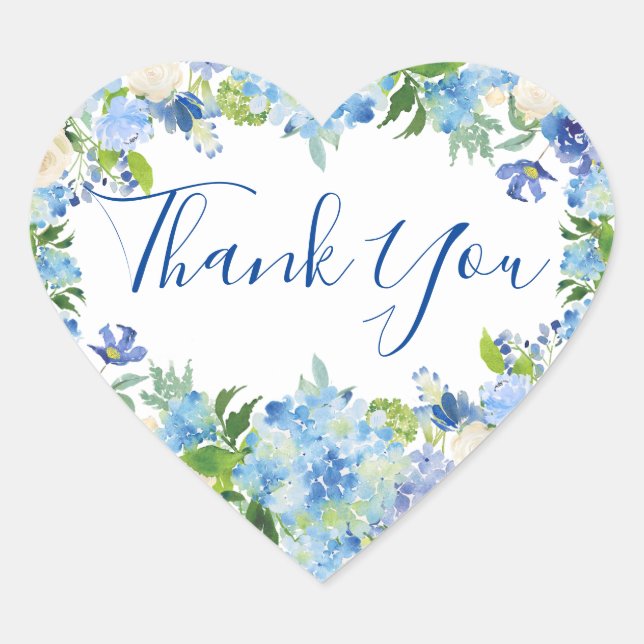 Light Blue Hydrangea & Greenery Hochzeit im Wasser Herz-Aufkleber (Vorderseite)