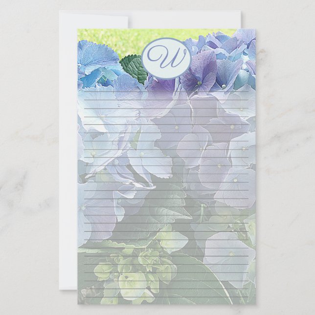 Light Blue Hydrangea Writing Paper Monogram Briefpapier (Vorderseite)