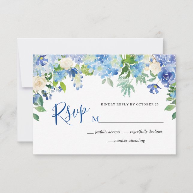 Light Blue Hydrangeas Floral Watercolor RSVP Card Karte (Vorderseite)