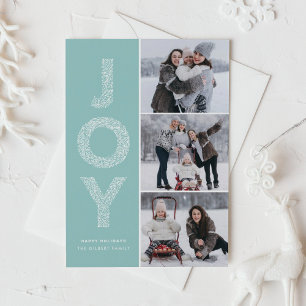 Light Blue JOY Foliage Letters Foto Collage Feiertagskarte