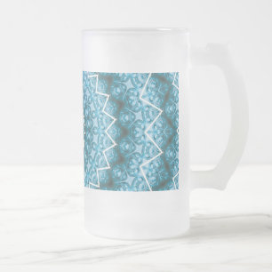 Light Blue Kaleidoscope / Mandala Mattglas Bierglas