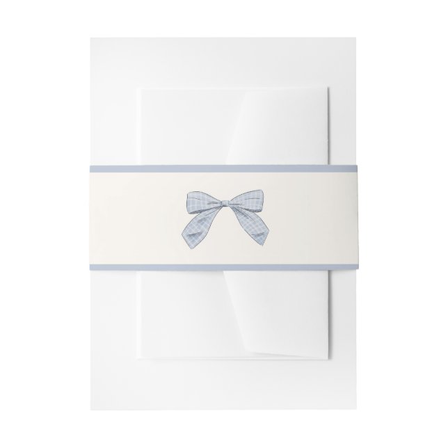 Light Blue Kariert Bow Elegant Neutral Baby Dusche Einladungsbanderole (Vorderseite Beispiel)