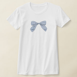 Light Blue Kariert Bow Elegante Baby Shower Mama T-Shirt