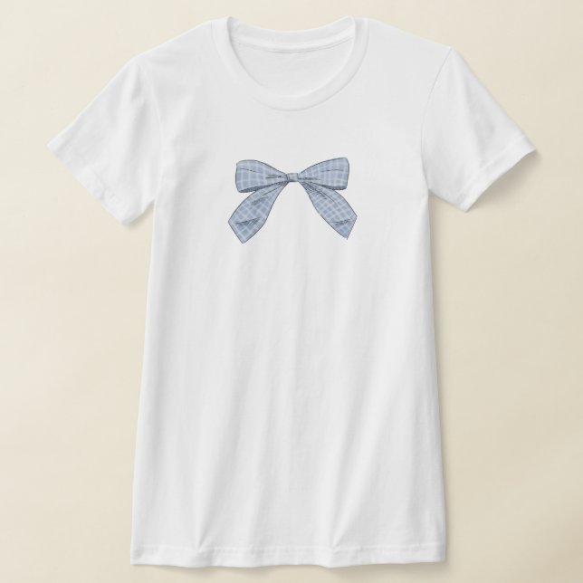 Light Blue Kariert Bow Elegante Baby Shower Mama T-Shirt (Ablage )