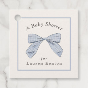 Light Blue Kariert Bow Elegante Boy Baby Shower Geschenkanhänger