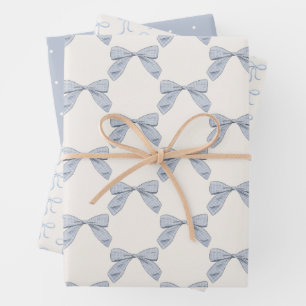 Light Blue Kariert Bow Elegante Boy Baby Shower Geschenkpapier Set