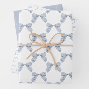 Light Blue Kariert Bow Elegante Boy Baby Shower Geschenkpapier Set