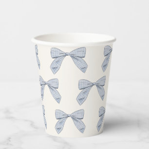 Light Blue Kariert Bow Elegante Boy Baby Shower Pappbecher