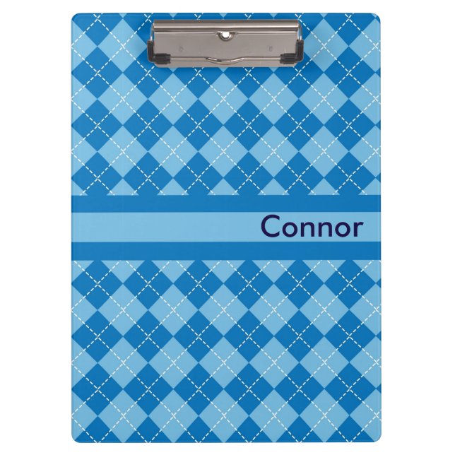 Light Blue Karierte Personalisierte Zwischenablage Klemmbrett (Vorderseite)