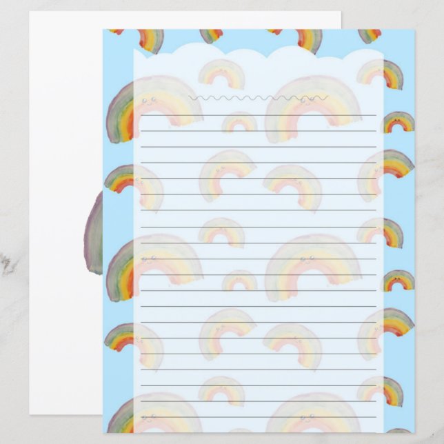 Light Blue Kawaii Rainbow Stationery Paper (Vorne/Hinten)