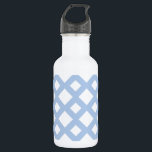 Light Blue Lattice auf Weiß Edelstahlflasche<br><div class="desc">Ein stilvolles geometrisches Muster mit einem Gitter aus hellblau. Das babyblaue Kreuzschraffieren trennt große und kleine weiße Diamanten. Digitales Bild. Copyright ©2014 Claire E. Skinner,  Alle Rechte vorbehalten.</div>