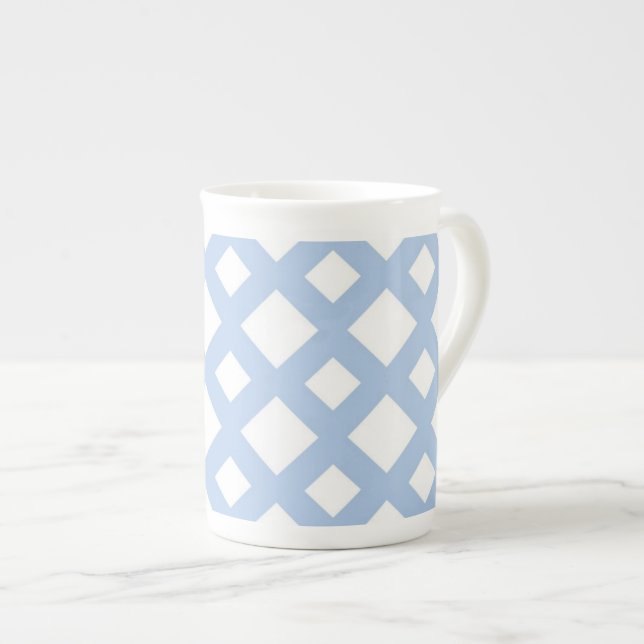 Light Blue Lattice auf Weiß Prozellantasse (Vorderseite Rechts)