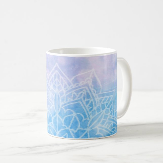 Light Blue Lila Mandala Abstrakt Zen Kaffeetasse (VorderseiteRechts)