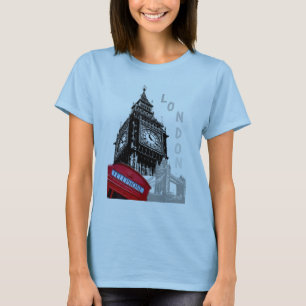 Light Blue London Red Telefone Box Big Ben Clock T-Shirt