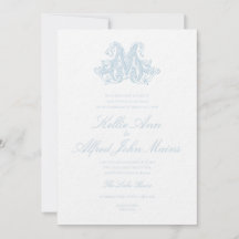 Light Blue "M" Monogram Wedding Invitation