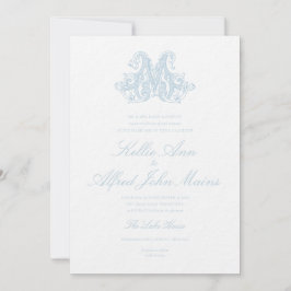 Light Blue "M" Monogram Wedding Invitation Einladung