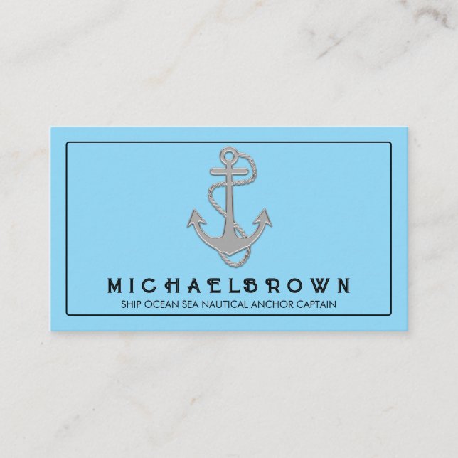 Light Blue Marine Nautical Anchor Visitenkarte (Vorderseite)