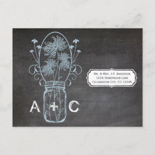 Light Blue Mason Jar Chalkboard Wedding Postkarte