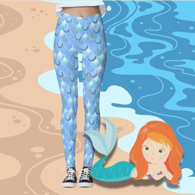 Light Blue mermaid Leggings (Embrace comfort and style with light blue mermaid leggings. )