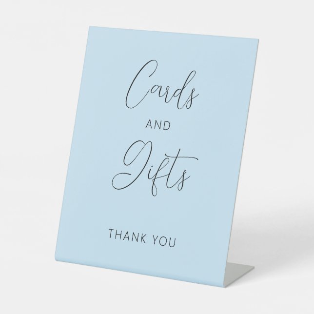 Light Blue Minimal Hochzeitskarten und Geschenkzei Sockelschild (Vorderseite)