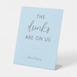 Light Blue Minimal Wedding Open Bar Pedestal Sign Sockelschild