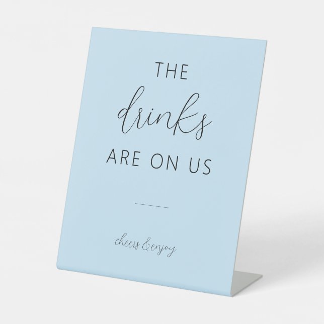 Light Blue Minimal Wedding Open Bar Pedestal Sign Sockelschild (Vorderseite)